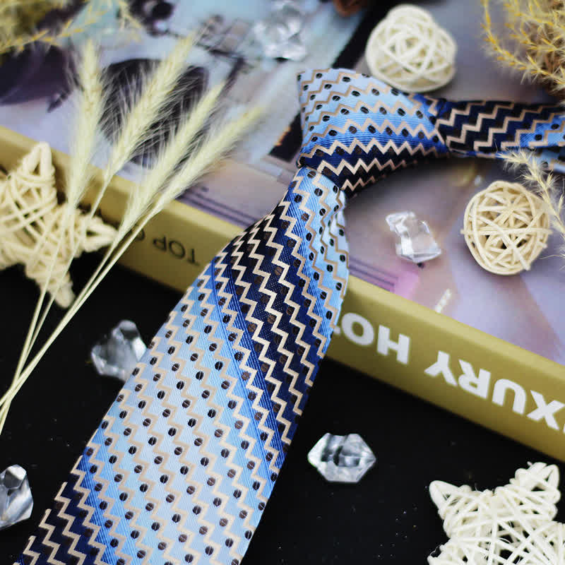 Men's Gradient Blue & Black Dots Zig-Zag Striped Necktie - image 1
