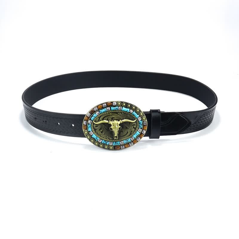 Men's Western Cowboy Turquoise Bull Leather Belt - image 21