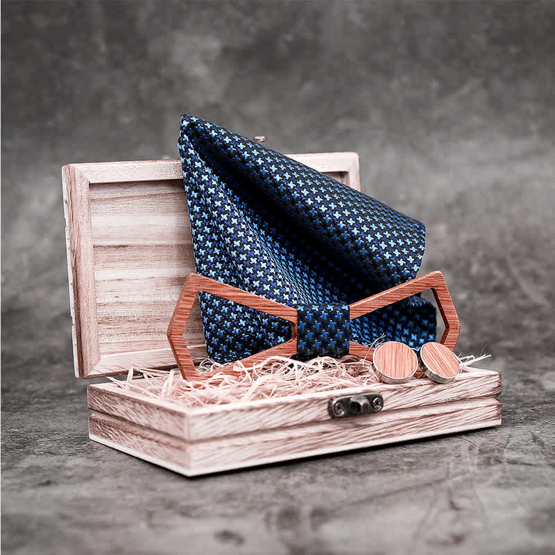 3Pcs Men's Hollow Carved Design Wooden Bow Tie Set - image 4