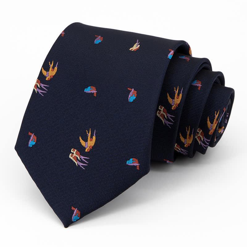 Men's Deep Blue Flying Colorful Birds Necktie - Deep Blue - image 0