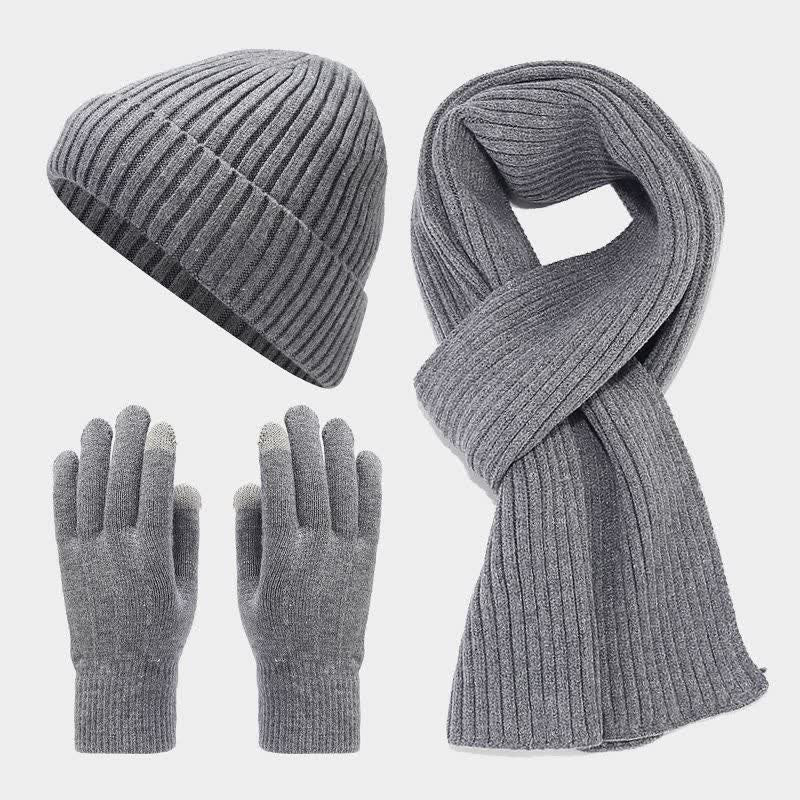 3Pcs Unisex Classic Versatile Hat Scarf Gloves Set - Gray - Adjustable (Approx. 21 5/8"-23 5/8") - image 0