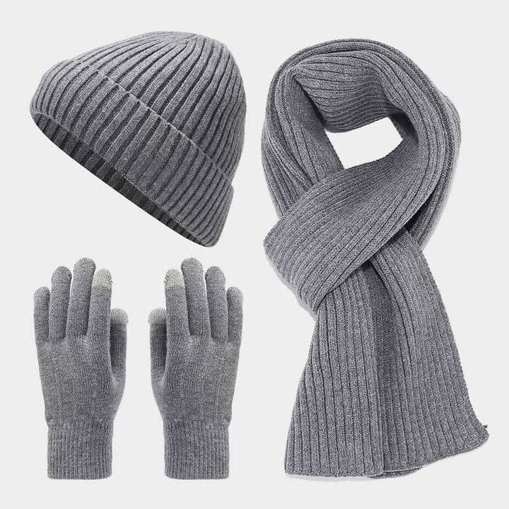 3Pcs Unisex Classic Versatile Hat Scarf Gloves Set - Gray - Adjustable (Approx. 21 5/8"-23 5/8") - image 0