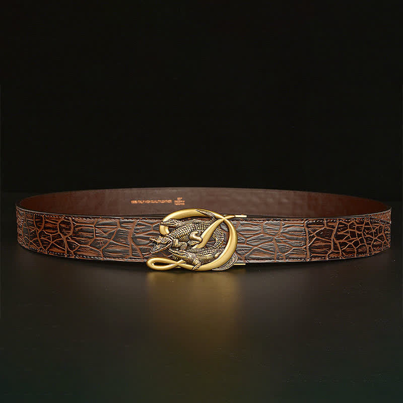 Men's Crocodile Buckle Alligator Pattern Leather Belt - image 22