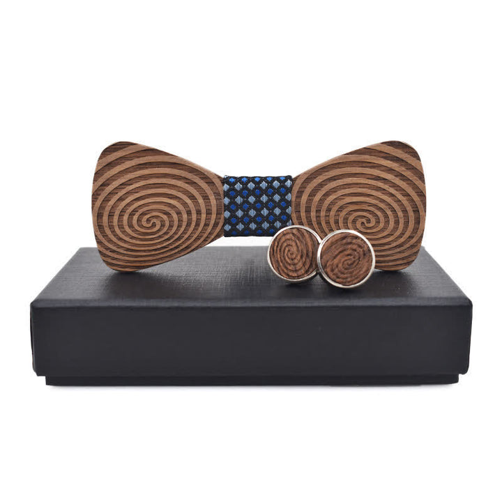 2Pcs Men's Hypnosis Swirl Printing Wooden Bow Tie Set - Blue - image 8