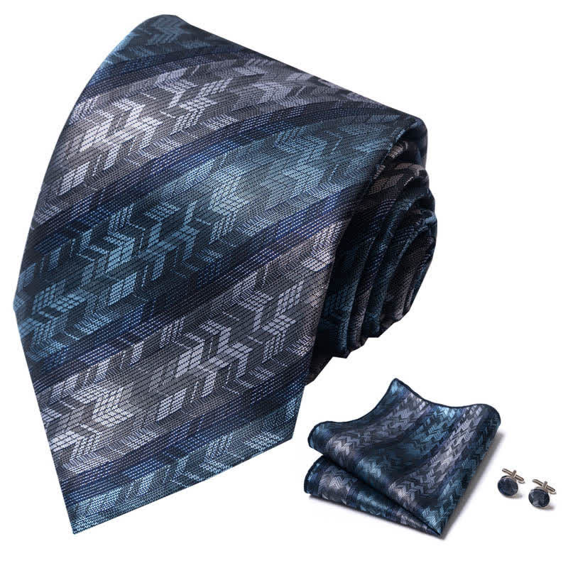 3Pcs Men's Teal & Gray Striped Necktie Set - image 1