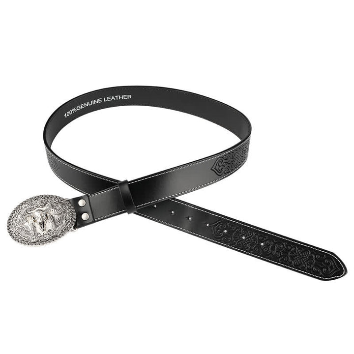 Men's Engarved Feather Bull Jeans Leather Belt - image 5
