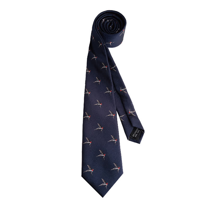 Men's Navy Blue Embroidered Woven Swallow Necktie - image 4
