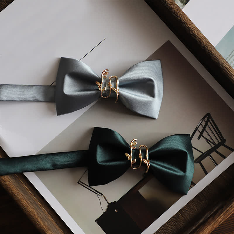 Men's Gold Vine Leaf Silky Sateen Bow Tie - image 3