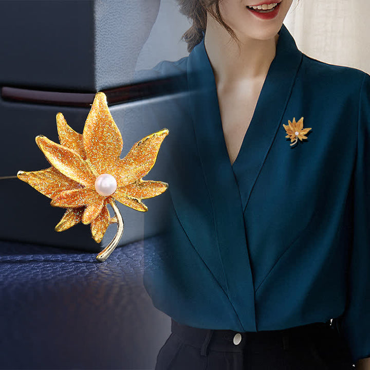 Women's Maple Leaf Pearl Brooch - image 1