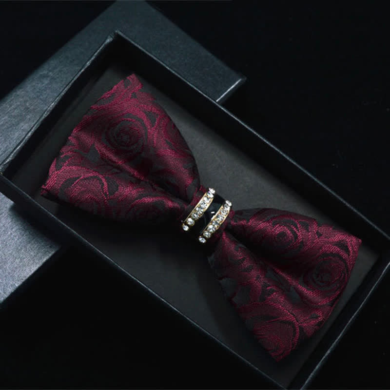 Men's Floral Paisley Striped Rhinestone Bow Tie - Maroon Rose - image 7