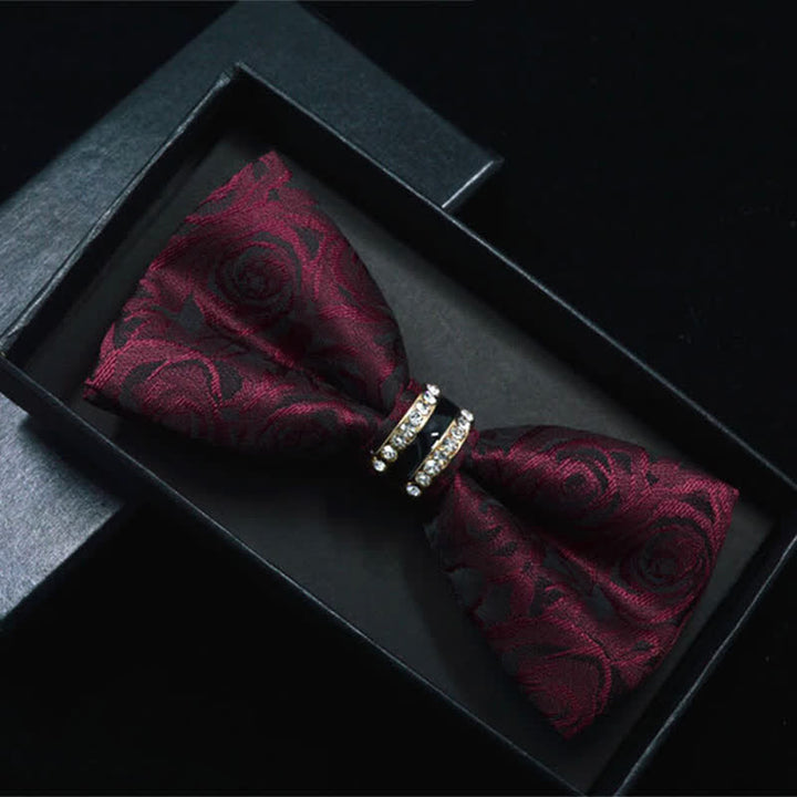 Men's Floral Paisley Striped Rhinestone Bow Tie - Maroon Rose - image 7