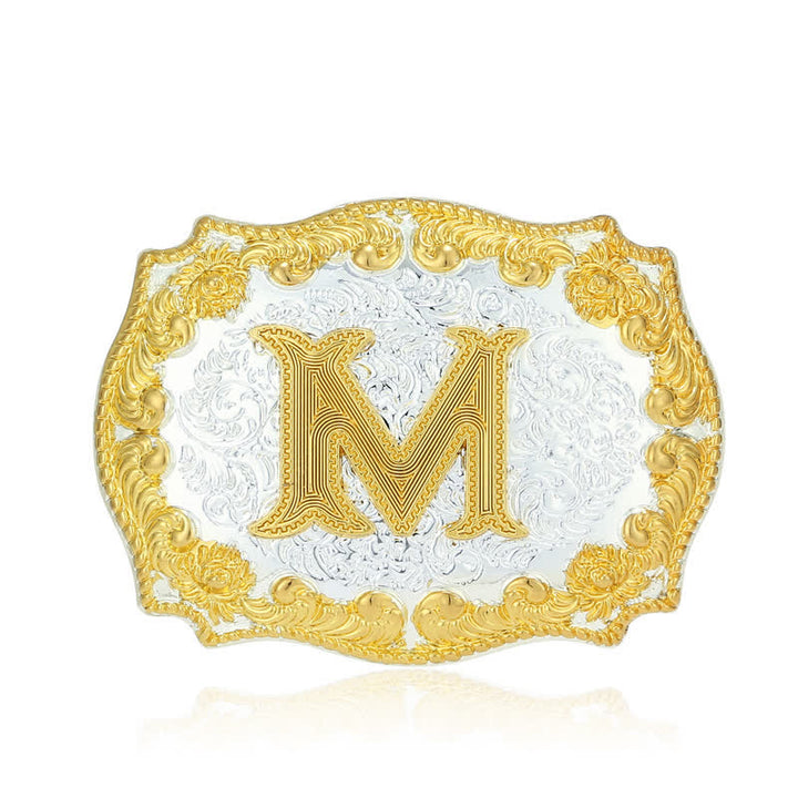 Men's DIY Golden Initial Letter Buckle Leather Belt - image 2