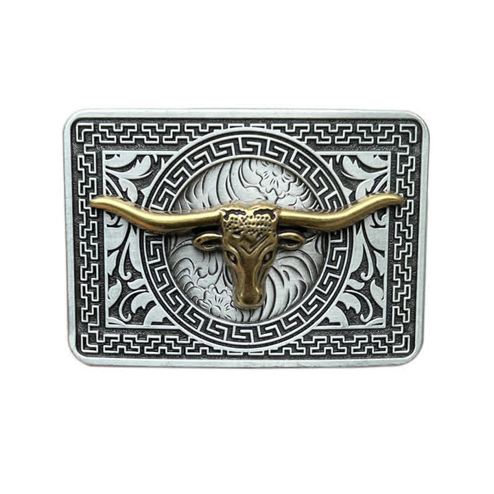 Men's DIY  Weatern Buckle Leather Belt - Gold - Without Belt - image 3