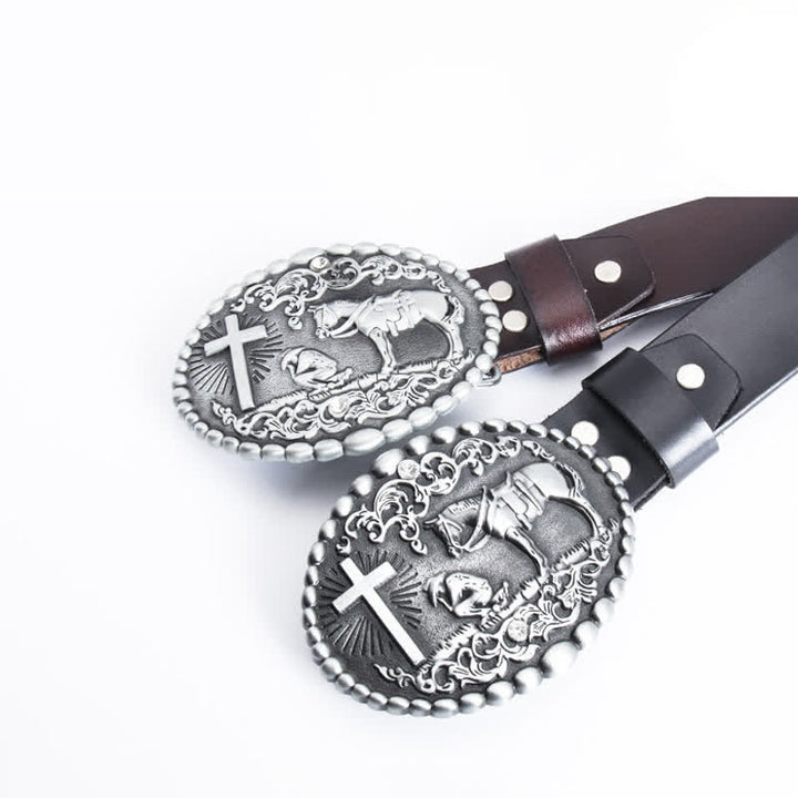 Men's Steed Cross Kneeling Prayer Leather Belt - image 4