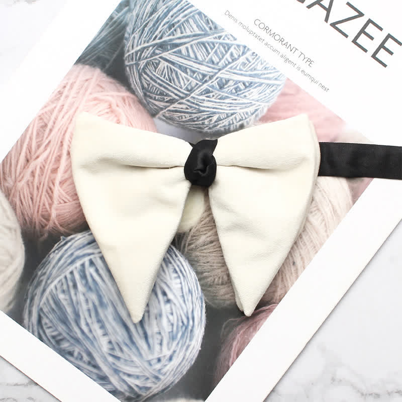 Men's Solid Color Velvet Oversized Pointed Bow Tie - White - image 7