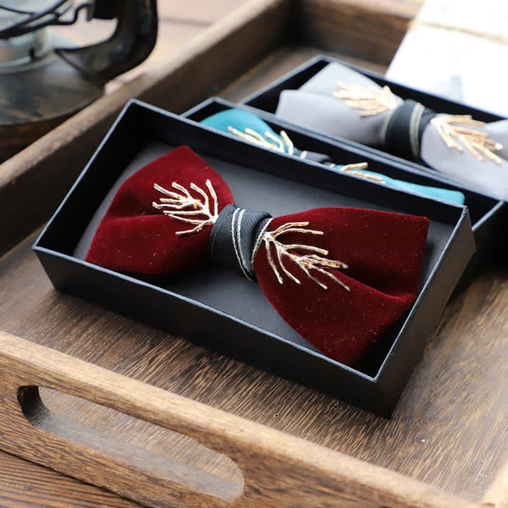 Men's Aristocratic Gold Branch Velvet Bow Tie - Burgundy - image 5
