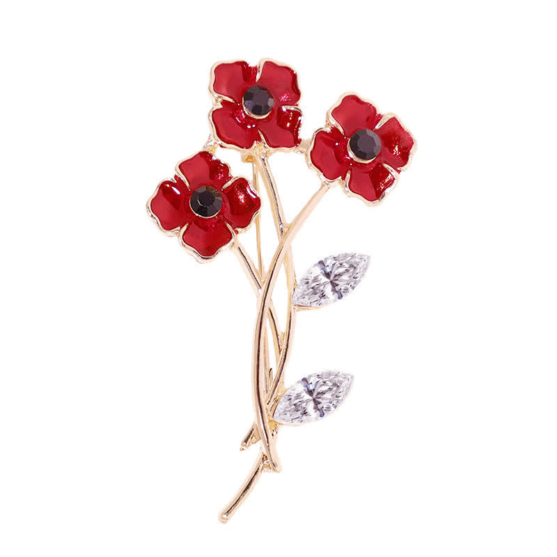Unisex Red Poppy Bouquet Posy Stem Brooch - image 2