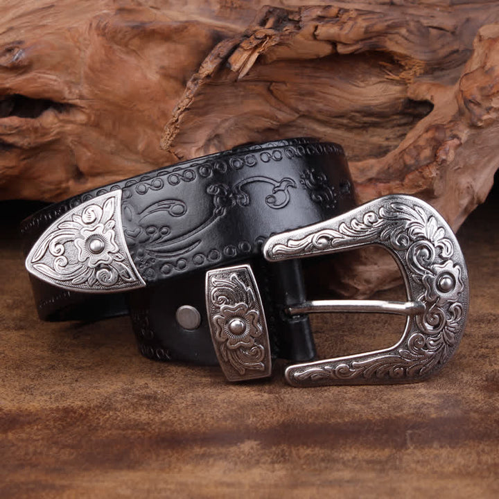 Unisex Rustic Texture Flower Printing Leather Belt - image 11
