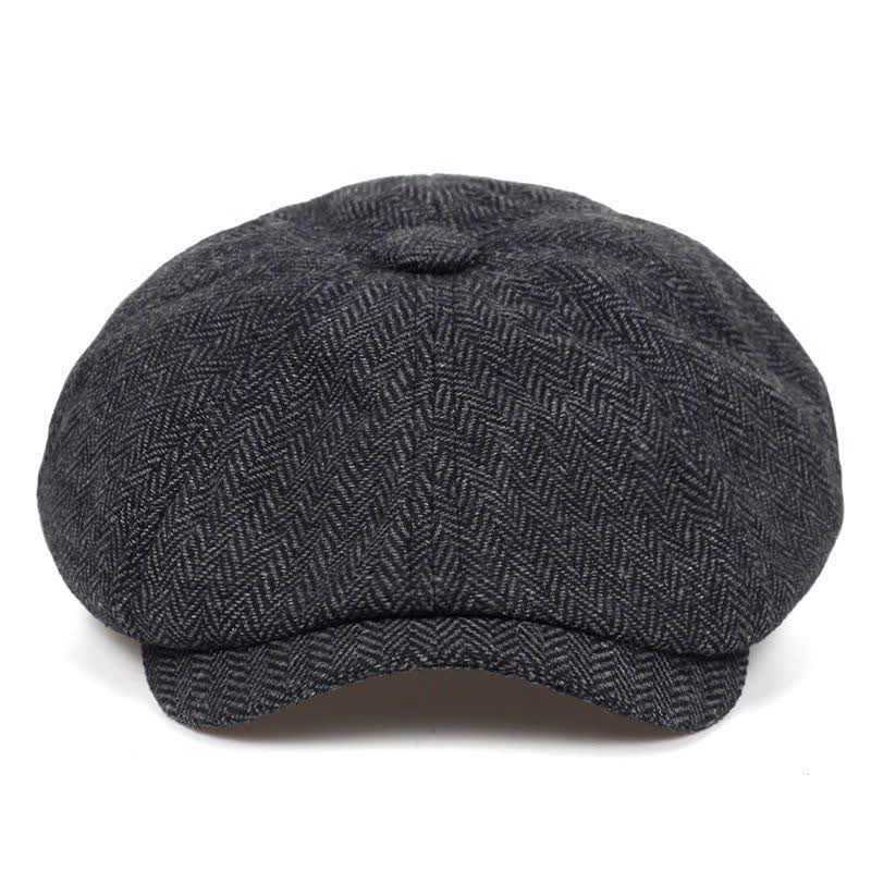 Retro Herringbone Octagonal Beret Hat - Black - Adjustable (about 22"-24") - image 6