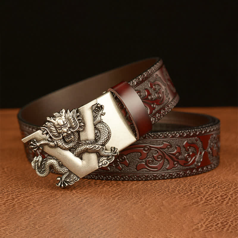 Men's Letter V Dragon Embossing Leather Belt - image 15