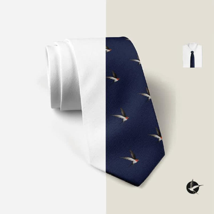 Men's Navy Blue Embroidered Woven Swallow Necktie - image 2
