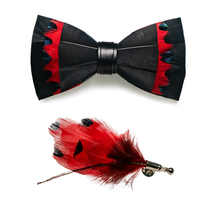 Black & Red Swan Feather Bow Tie with Lapel Pin - image 3