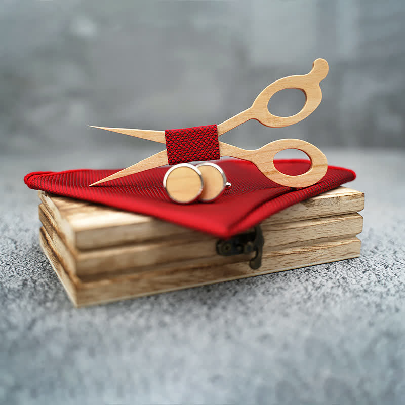 3Pcs Men's Scissors Wooden Bow Tie Set - image 3