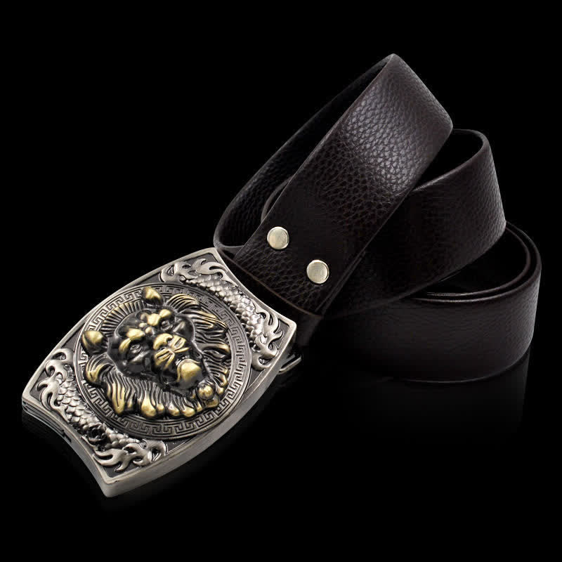 Men's Lion Insignia Leather Belt With Folding Knife - Lion - 46 - image 0