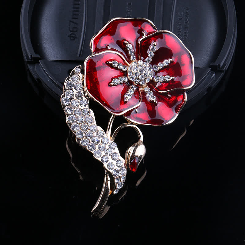 Unisex Rhinestone Poppy Memorial Day Brooch - image 1
