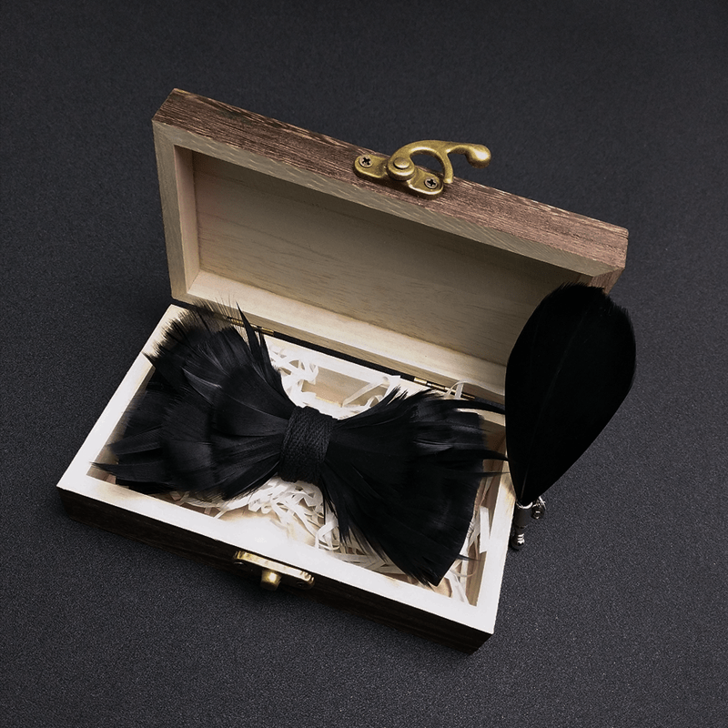 Kid's Solid Black Feather Bow Tie with Lapel Pin - Adult - image 1