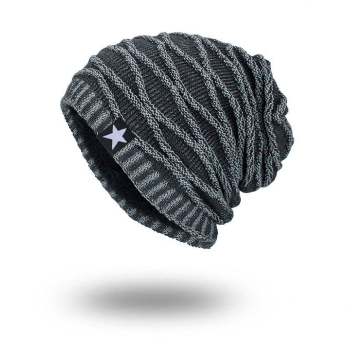 Fleece Lined Five-Star Beanie Knitted Hat - Gray - M (22"-22 7/8") - image 0