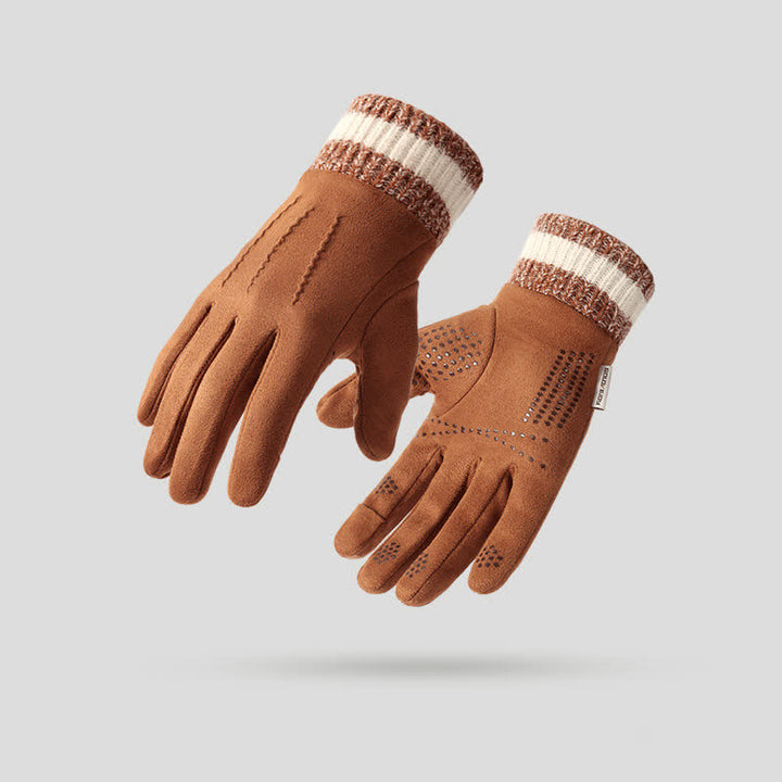 Unisex Suede Fleece Non-slip Flip Split Finger Gloves - Camel - image 2