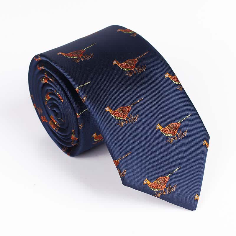 Men's Flying Bird Embroidered Necktie - Pheasant - Navy - image 14