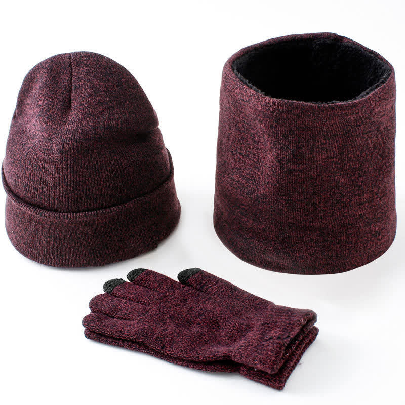3Pcs Warm Beanie Hat Scarf Touchscreen Gloves Set - Burgundy - M (22"-22 7/8") - image 15