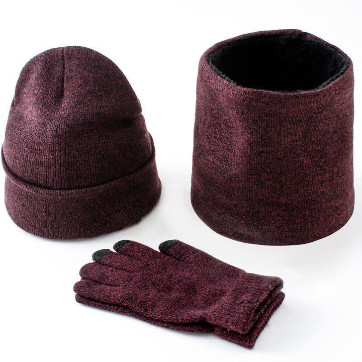 3Pcs Warm Beanie Hat Scarf Touchscreen Gloves Set - Burgundy - M (22"-22 7/8") - image 15