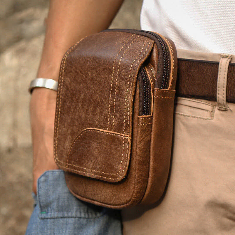 Travel Zipper Magnetic Snap Nubuck Leather Belt Bag - image 10