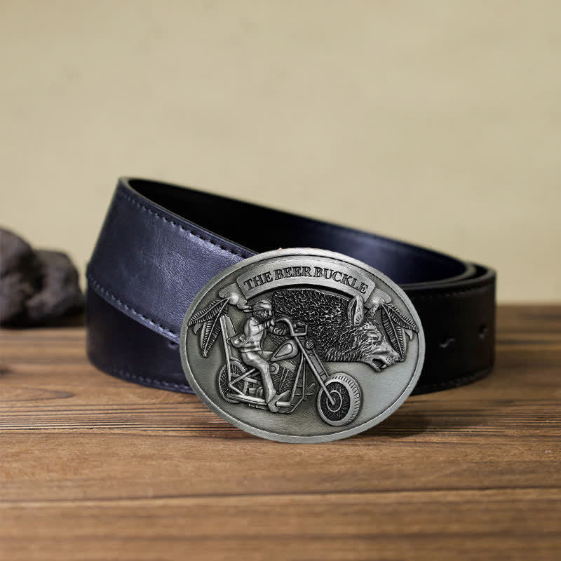 Men's DIY Motorcycle Creative Beer Holder Buckle Leather Belt - Silver - Black PU Belt (40) - image 8