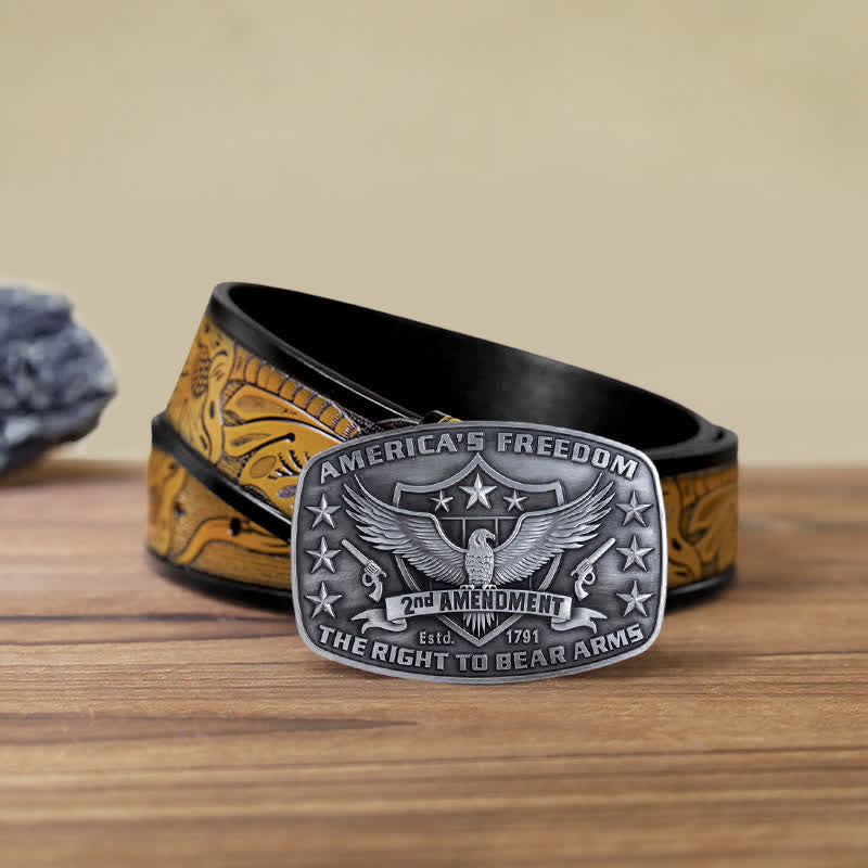 Men's DIY Eagle America's Freedom Buckle Leather Belt - Antique Silver - SandyBrown Belt (40) - image 20