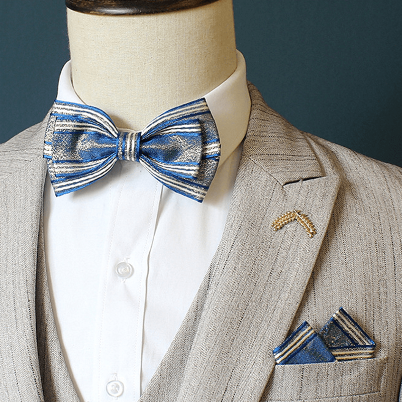 2Pcs Men's Pleated Striped Bow Tie Set - image 0