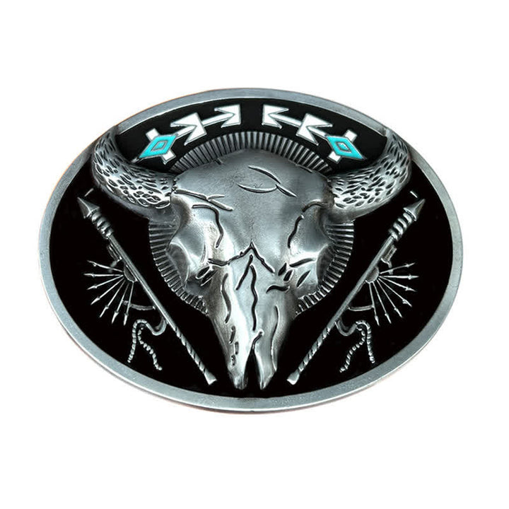 Men's DIY Indian Theme Bull Skull Buckle Leather Belt - Black - Without Belt - image 3