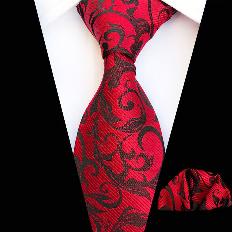 2Pcs Men's Plant Swirl Floral Necktie Set - Red - image 6