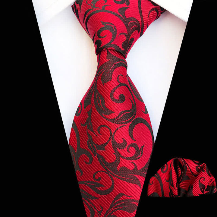2Pcs Men's Plant Swirl Floral Necktie Set - Red - image 6