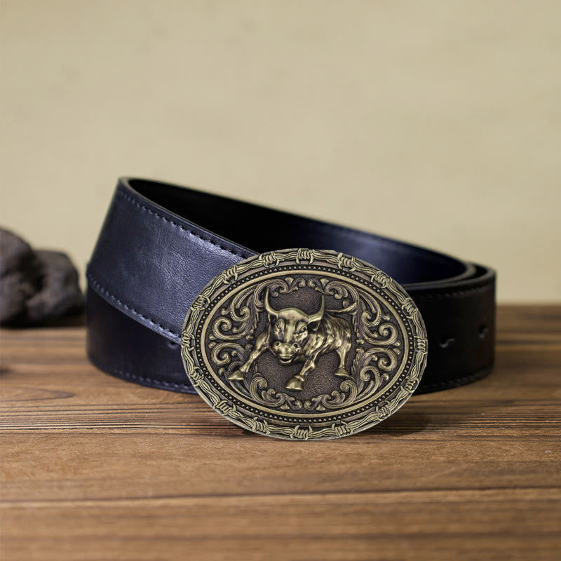 Men's DIY Cowboy Bullfighter Buckle Leather Belt - Horse - Black PU Belt (40) - image 5
