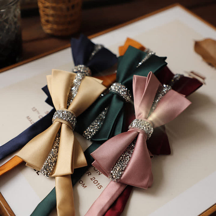 Men's Shining Rhinestone Satin Bow Tie Pocket Square Set - image 6