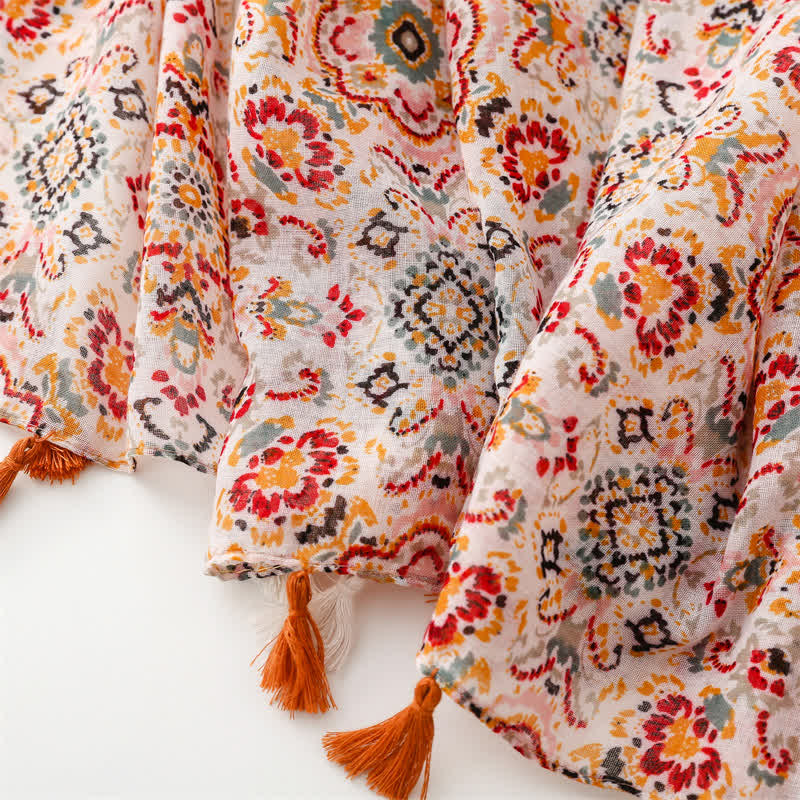 Women's Orange Bohemian Ethnic Beach Cape Scarf - image 7