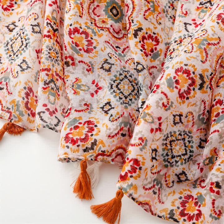 Women's Orange Bohemian Ethnic Beach Cape Scarf - image 7