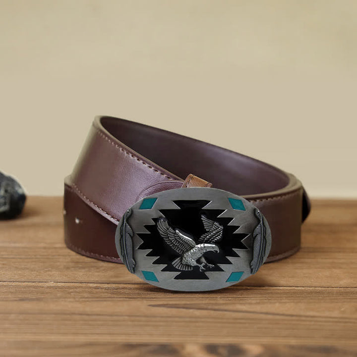 Men's DIY Western Flying Eagle Buckle Leather Belt - Eagle - Brown PU Belt (40) - image 7