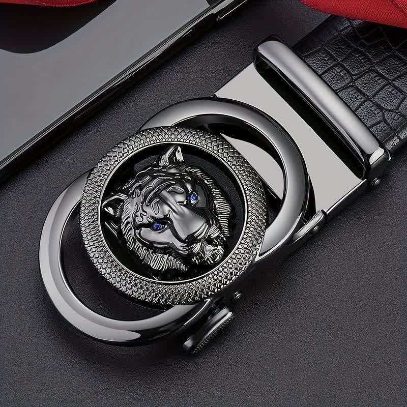 Men's Snake Pattern Leopard Head Buckle Leather Belt - image 2