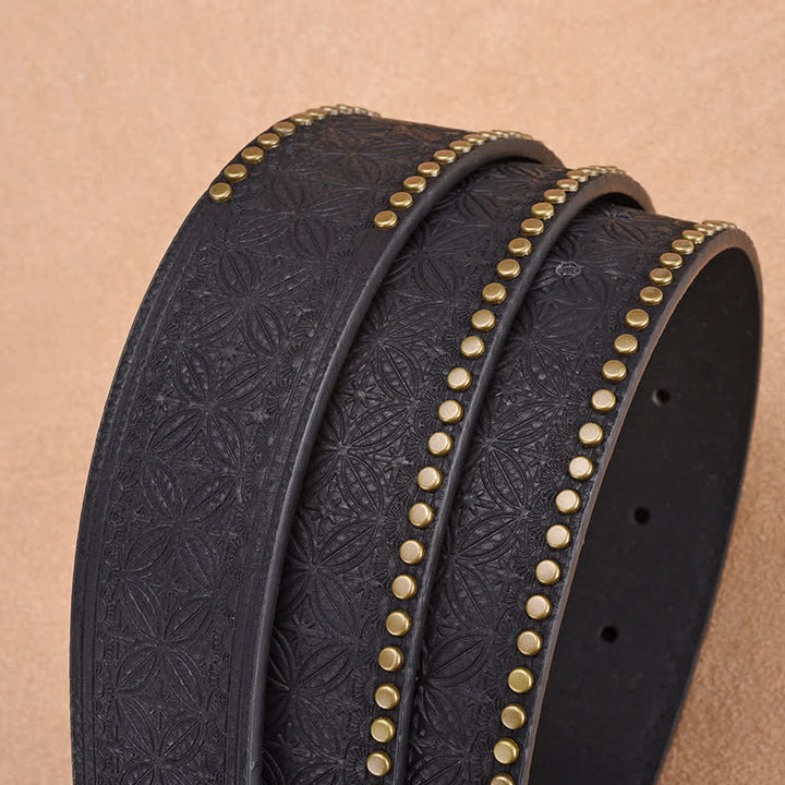 Men's Bull Head Buckle Rivet Decor Leather Belt - image 8