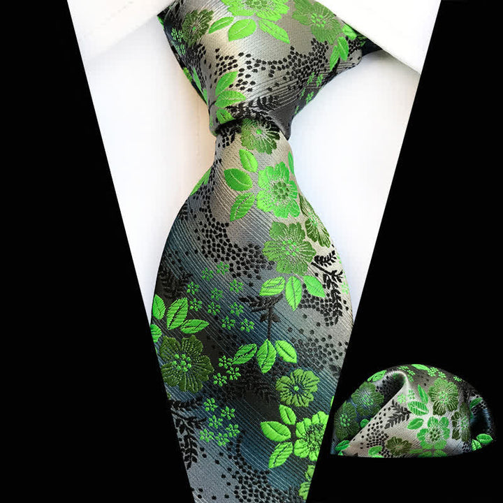 2Pcs Men's Plum Blossoms Floral Necktie Set - LawnGreen - image 13